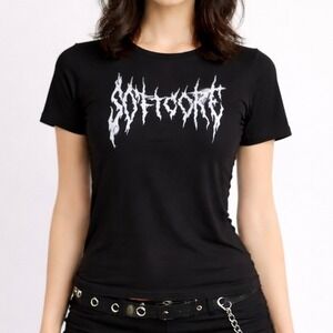 SOFTCORE Black Graphic T Shirt Short Sleeve Cotton Small Metal Metalcore Rock